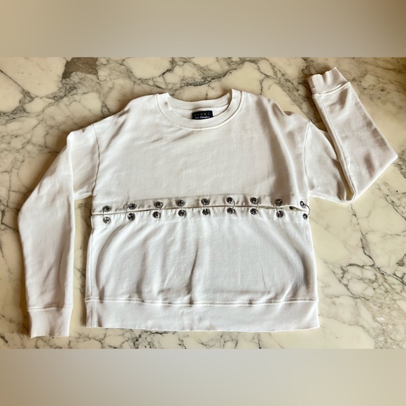 Rare EUC THE KOOPLES Sport Cotton Sweatshirt W/Metal Rings & Grommets 2(M) White - Picture 5 of 16